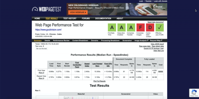 Web speed test