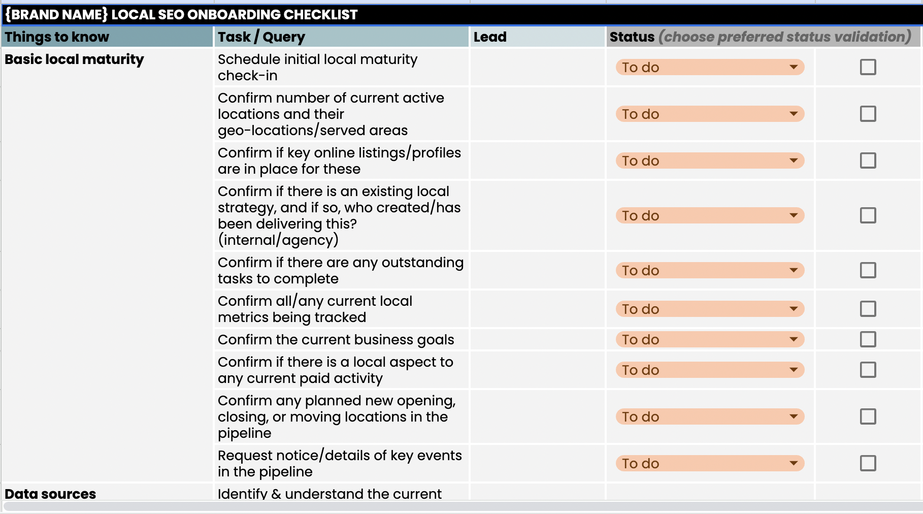 Local SEO Client Onboarding template